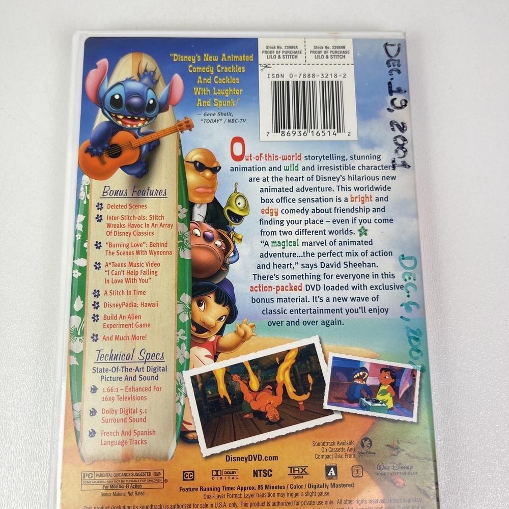 Walt Disney Lilo & Stitch DVD 2002 Animated Movie Hawaii Alien Family Ohana - Picture 8 of 9